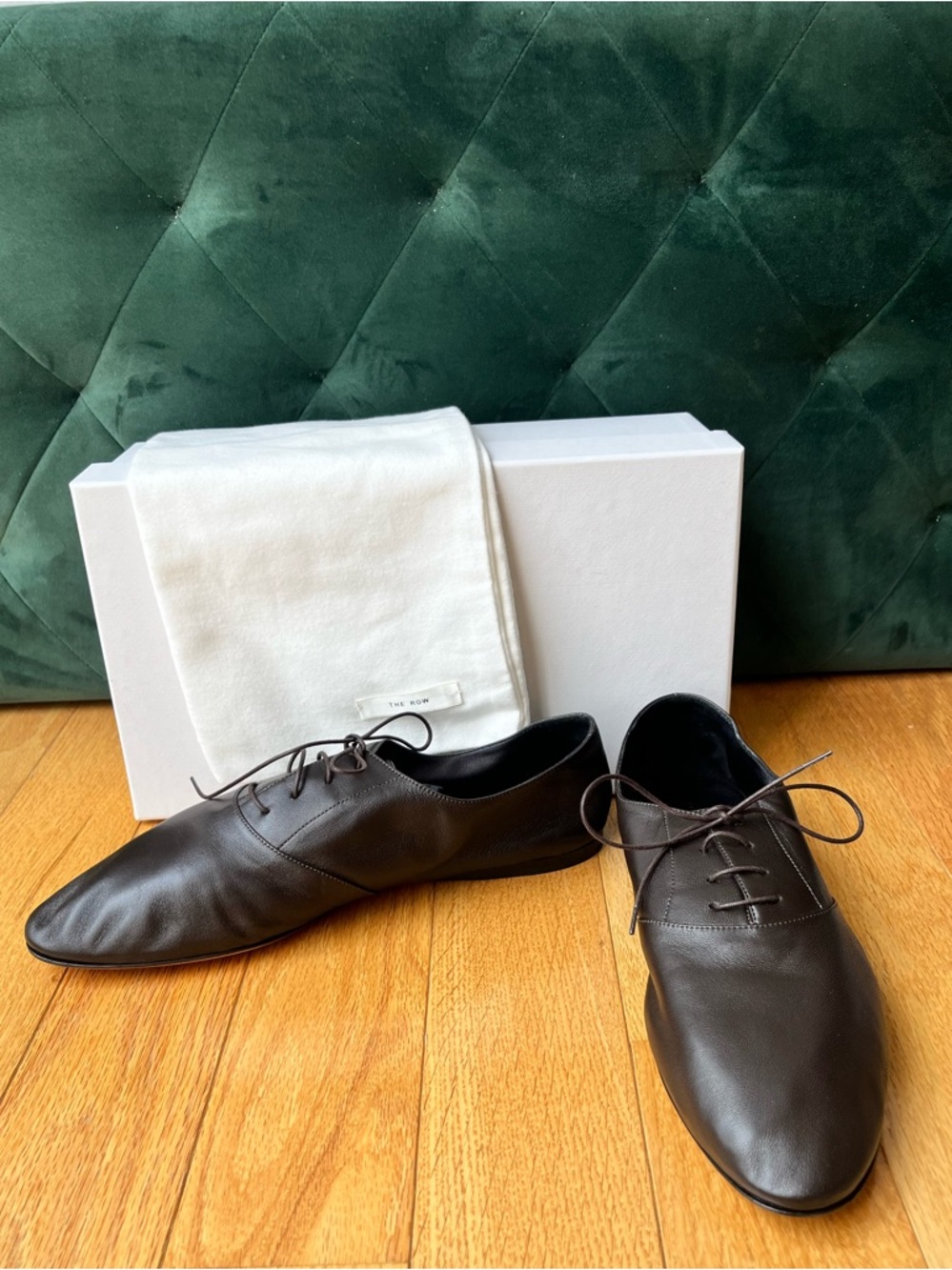 The Row Awar Brown Nappa Leather Lace-Up Oxfords Size 41 NWT